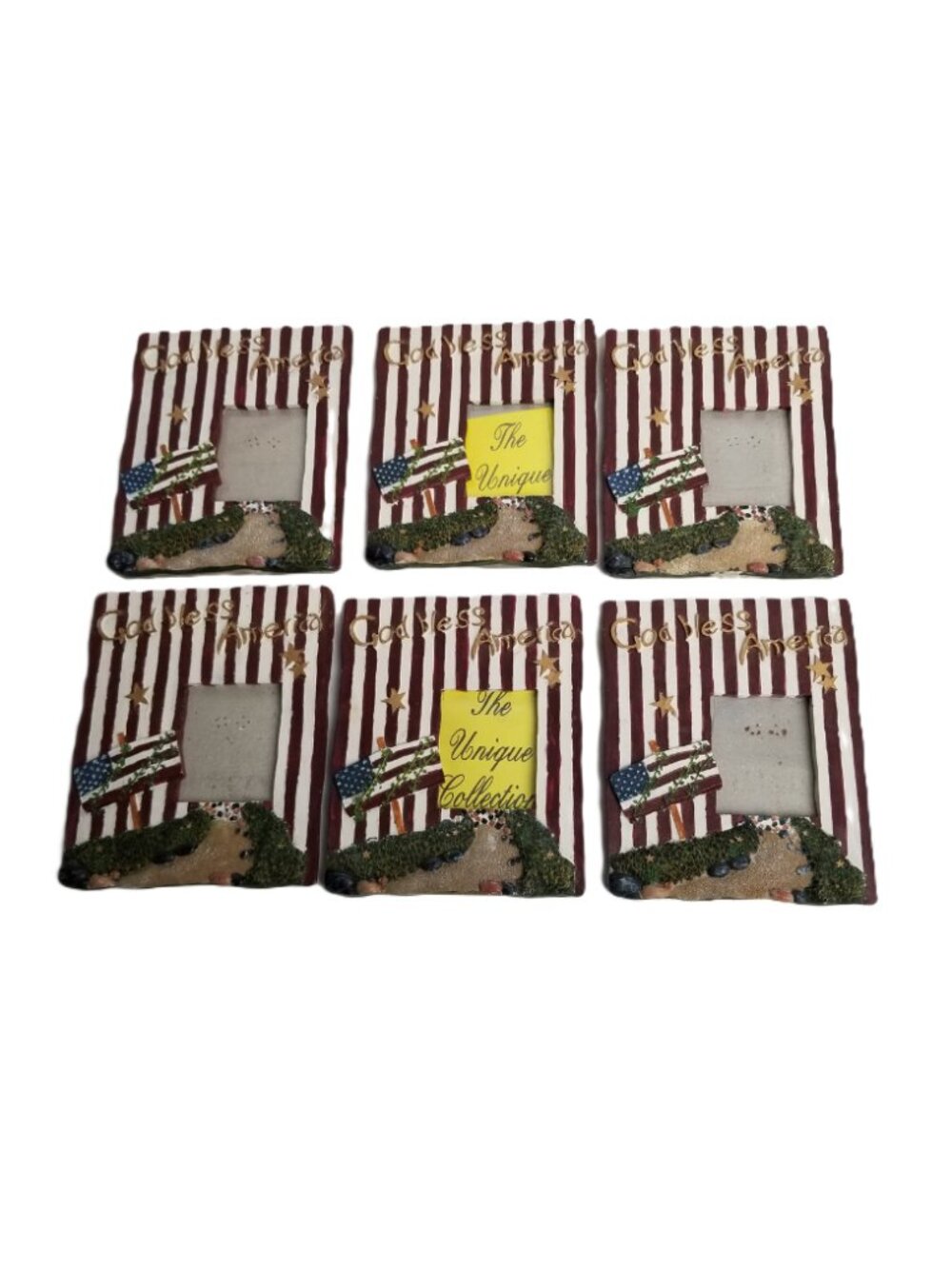 JTS God Bless America Patriotic Mini Picture Frames Set of 6 Red White Blue Flag